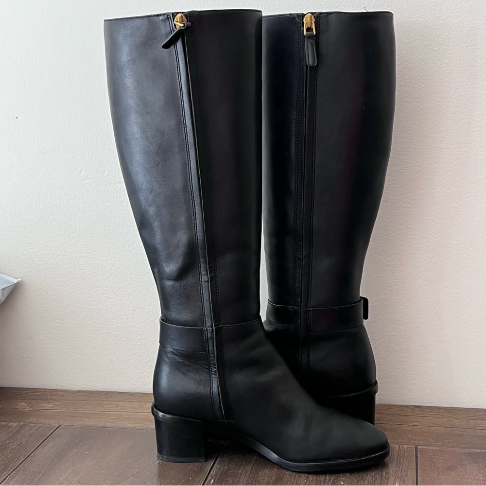 Tory Burch Black Leather Tall Heeled Riding Boots Womens size 6 - Picture 3 of 12